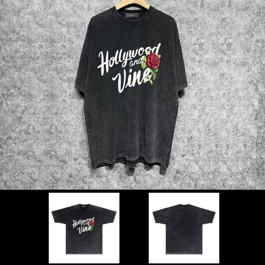Amiri washed t-shirt hollywood rose printing short sleeve