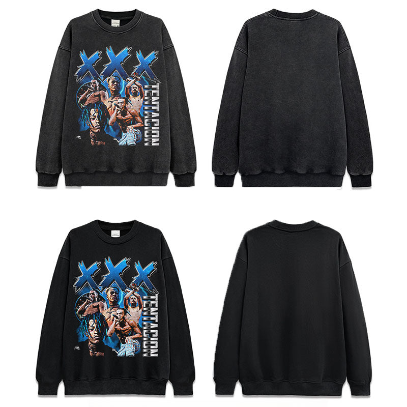 Marcas streetwear usa hip hop XXX Tentacion print crew neck sweater