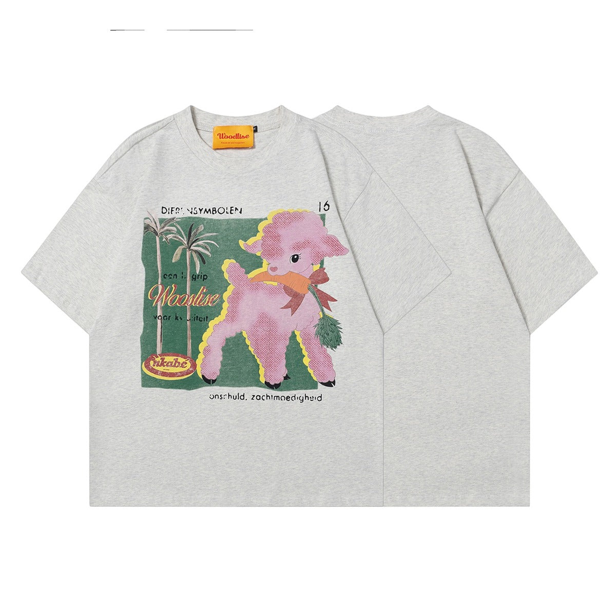 90s West Coast Hip Hop Fashion T Shirts Cute Fun Cartoon Lamb Short Sleeve T-Shirt