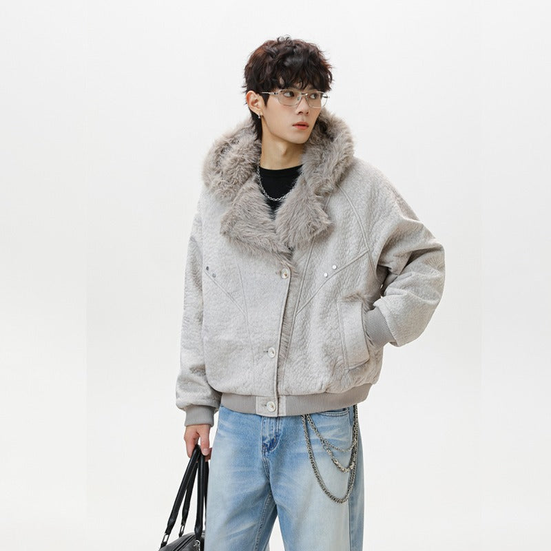 Unisex Down Jacket Winter Fleece Collar Fleece Jacket