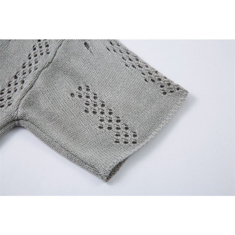 Casual Street Wear Vintage Knitted Sweater Loose Crew Neck Short Sleeve T-Shirt