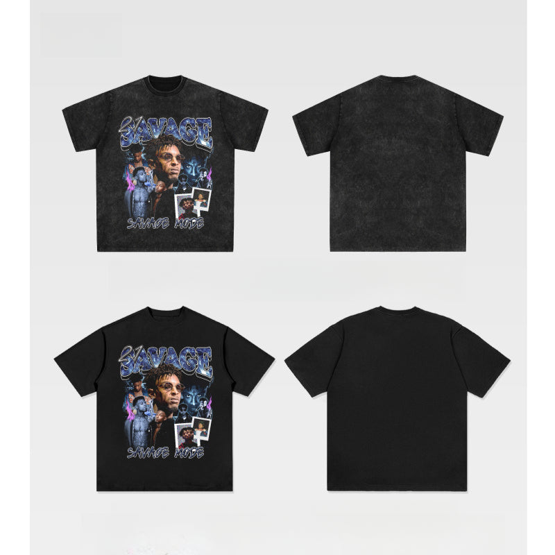 Streetwear masculino vintage hip hop 21 savage print short sleeve t-shirt