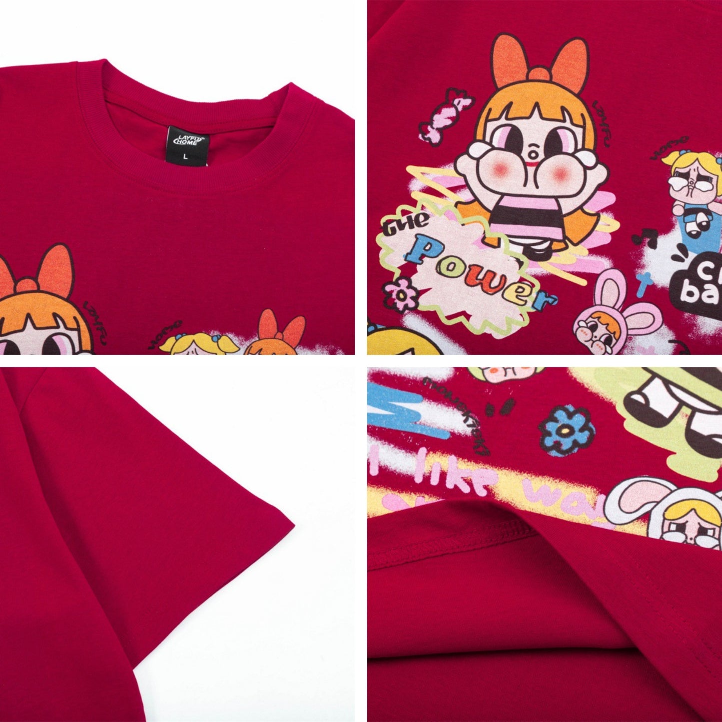 Distorted vintage cartoon flying policewoman print short sleeve t-shirt
