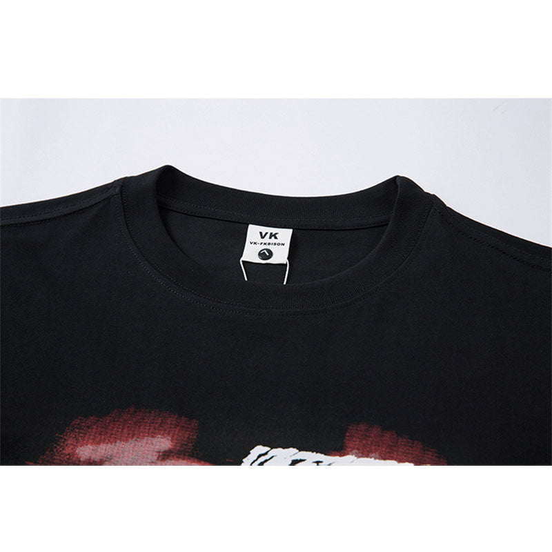US drip outfits Summer Vintage Blur Portrait Casual Loose Short Sleeve T-Shirts