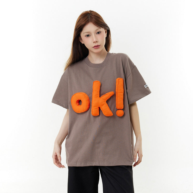Hip Hop Clothes New York Vintage Three-Dimensional Alphabet Print Short Sleeve T-Shirt