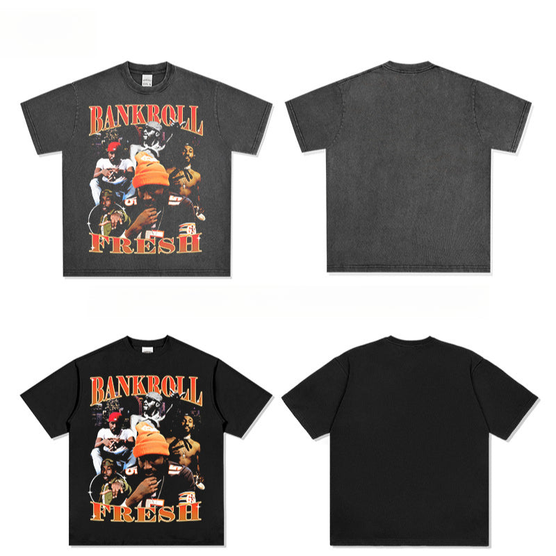 Outfit streetwear vintage hip hop Bankrol print short sleeve t-shirt