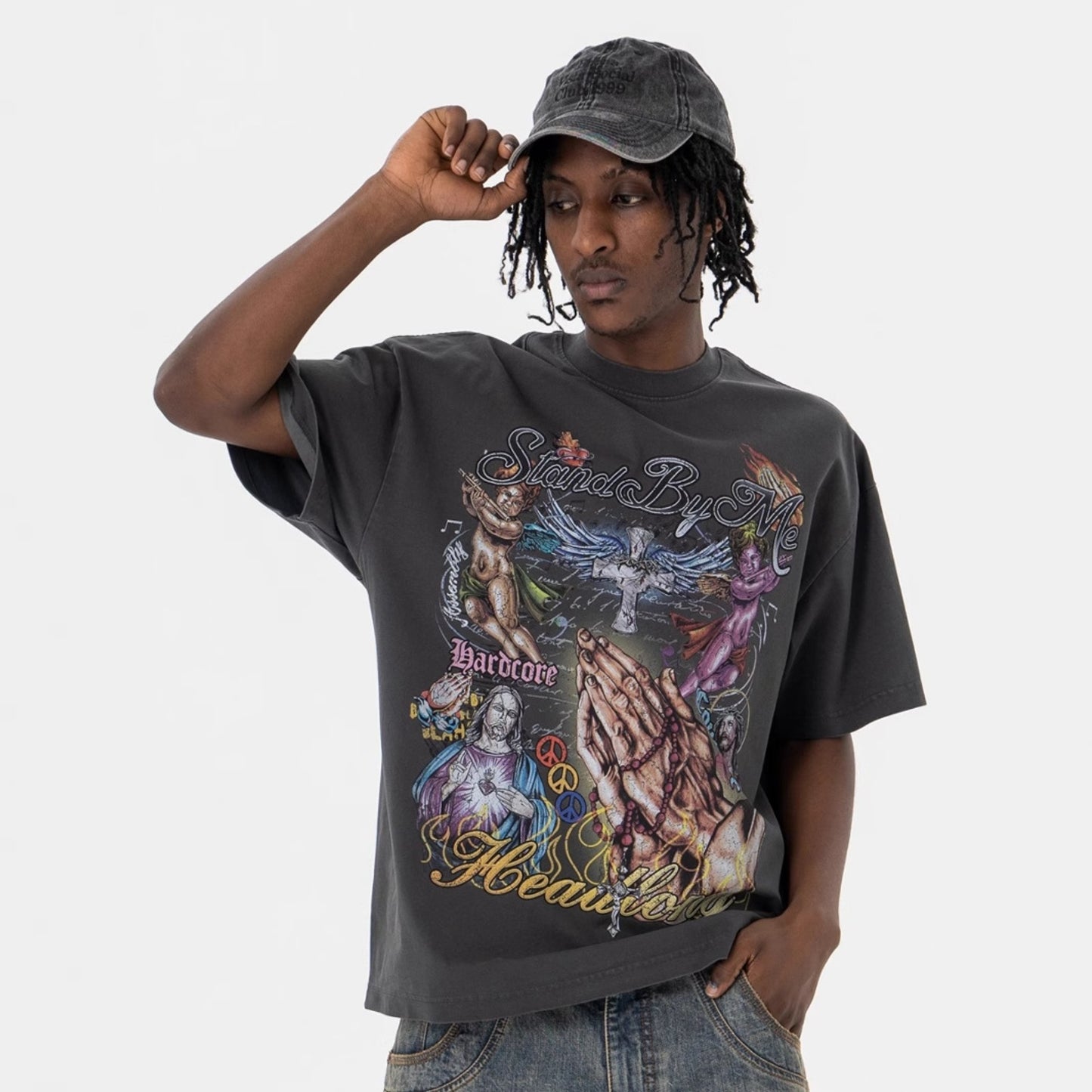 Vintage 90s Hip Hop Clothing Summer Wash Short Sleeve T-Shirt