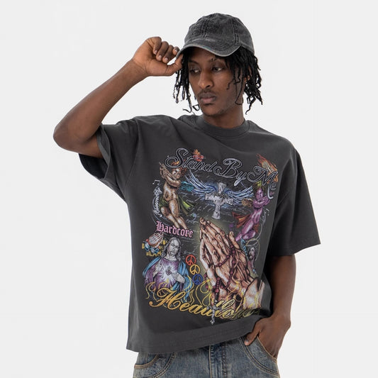 Vintage 90s Hip Hop Clothing Summer Wash Short Sleeve T-Shirt