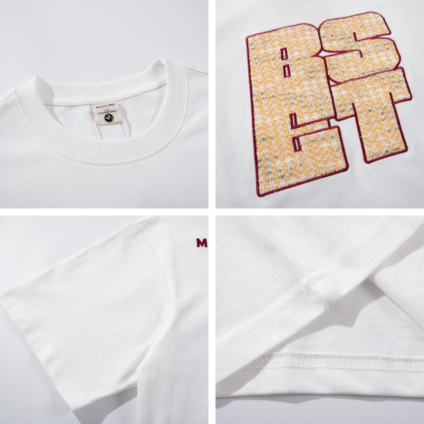 Distorted vintage embroidered alphabet short sleeve t-shirt summer