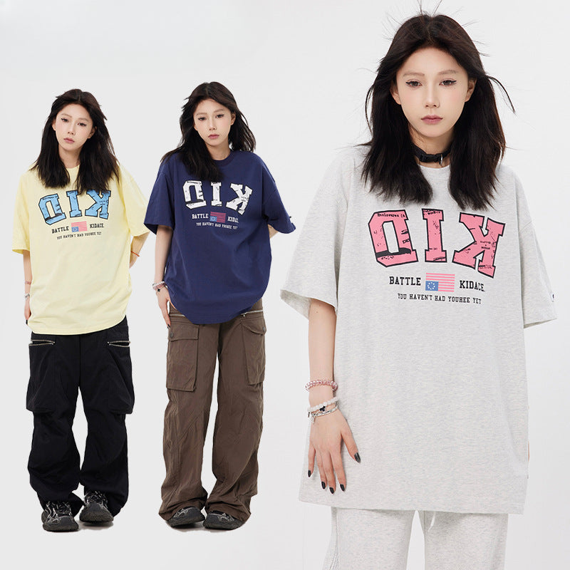 Vintage T Shirts Hip Hop Letter Print Short Sleeve Summer Loose T-Shirt