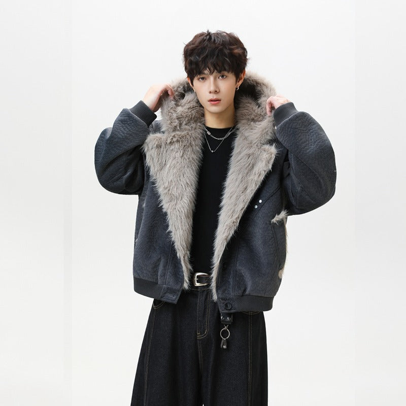 Unisex Down Jacket Winter Fleece Collar Fleece Jacket