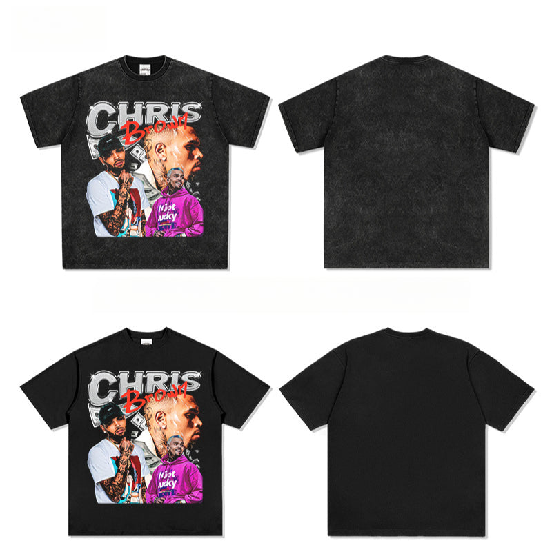 Streetwear masculino vintage hip hop breezy print short sleeve t-shirt