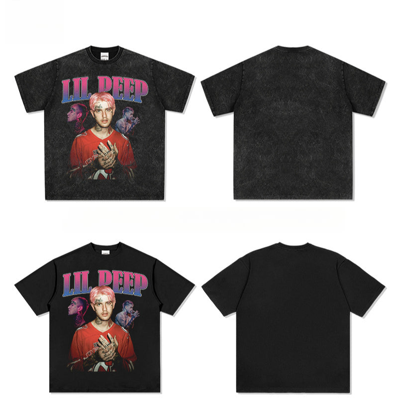 Streetwear masculino hip hop lil peep print short sleeve t-shirt vintage