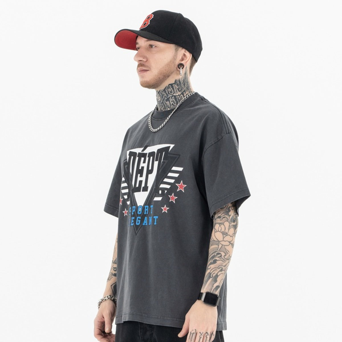 Vintage College Shirts Summer Wash Loose Casual Short Sleeve T-Shirt