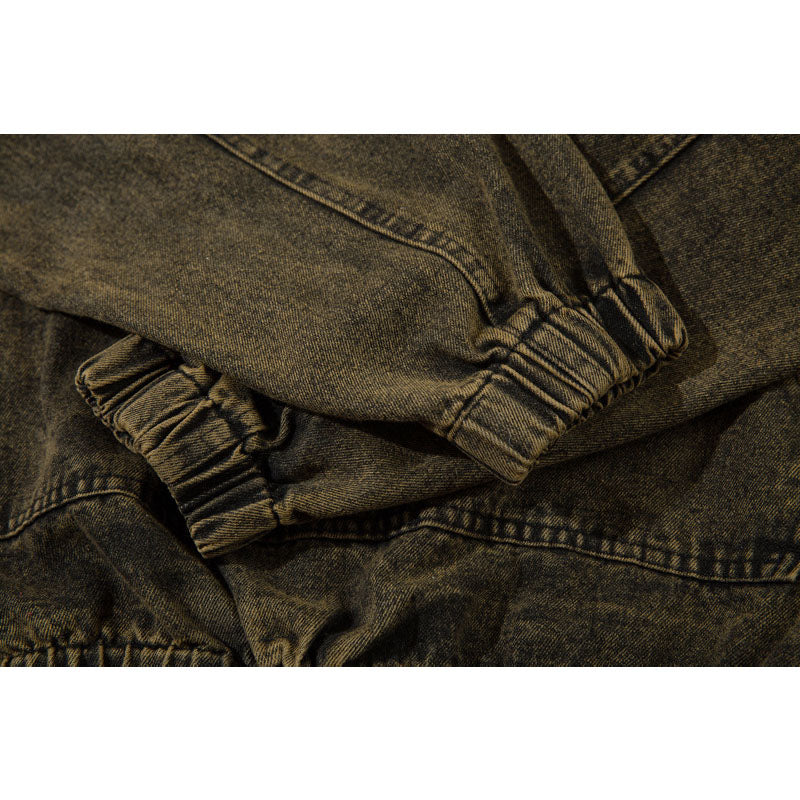 Streetwear Hoodie Vintage Washed Old Denim Hooded Sweater Embroidered Jacket