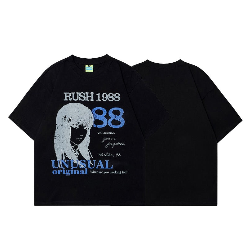 90s West Coast Hip Hop Fashion T Shirts Vintage Hand Drawn Comic Portrait Print Short Sleeve T-Shirt