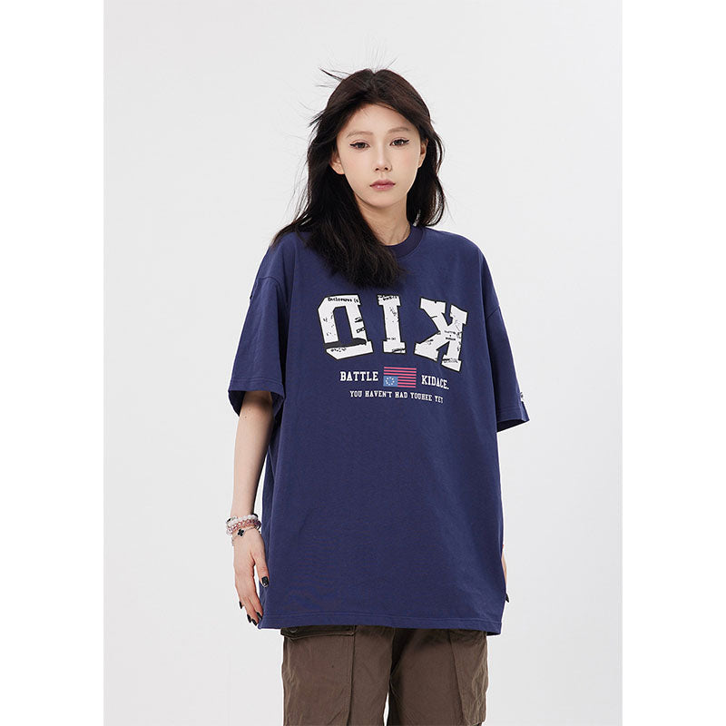 Vintage T Shirts Hip Hop Letter Print Short Sleeve Summer Loose T-Shirt