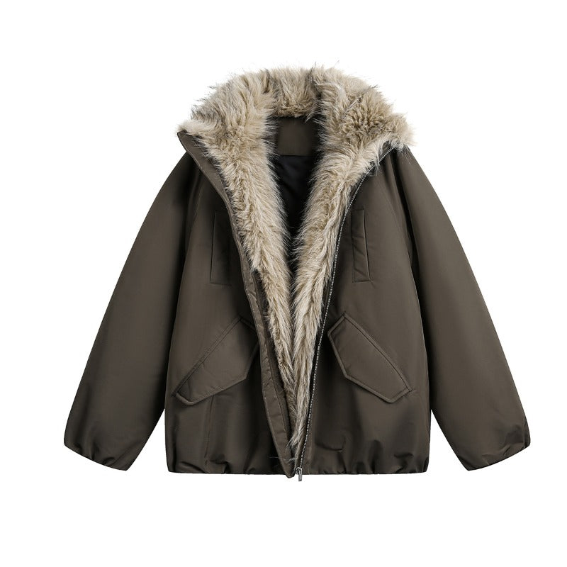 Unisex Down Jacket Winter Fleece Collar