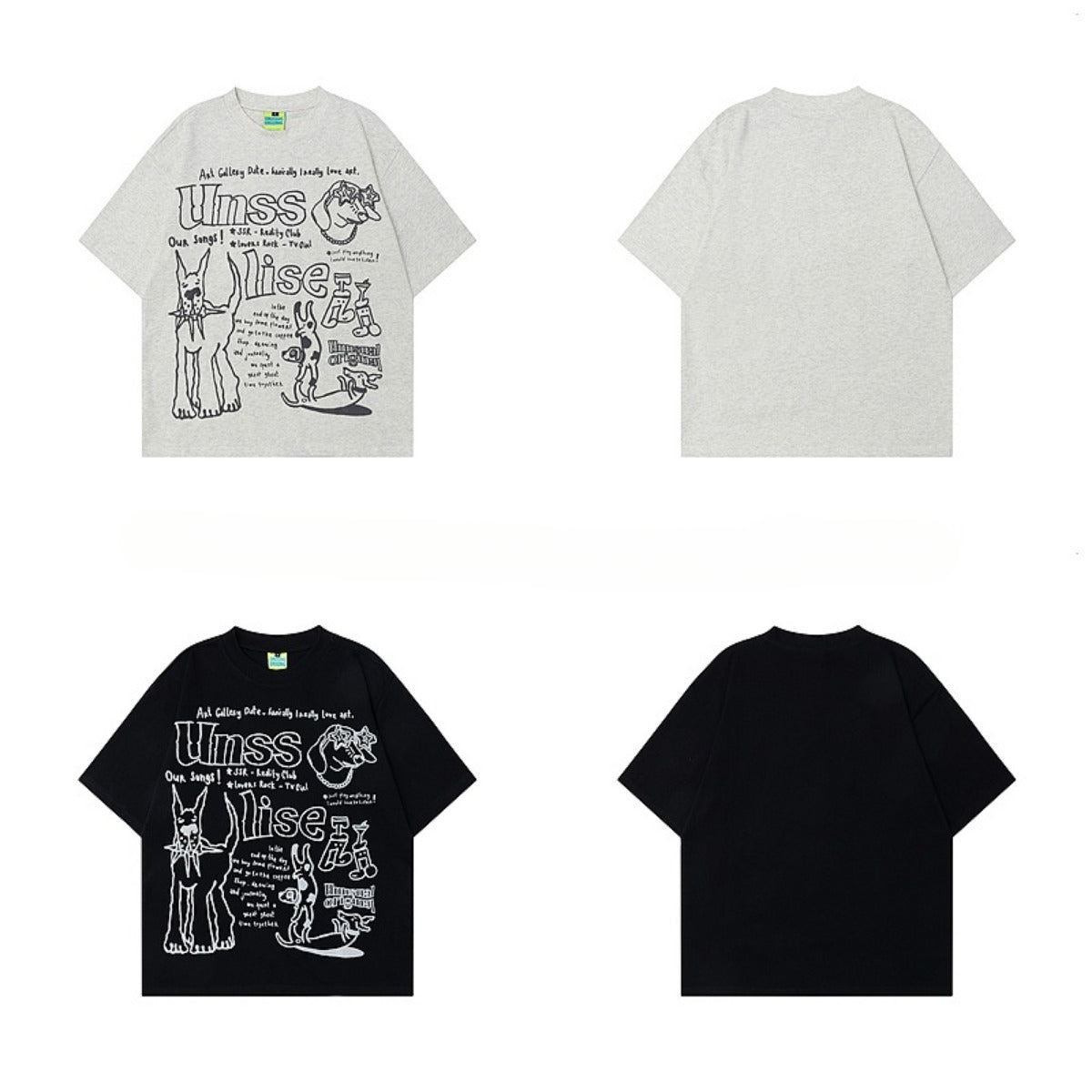 90s West Coast Hip Hop Fashion T Shirts Fun Graffiti Foam Puppy Short Sleeve T-Shirt