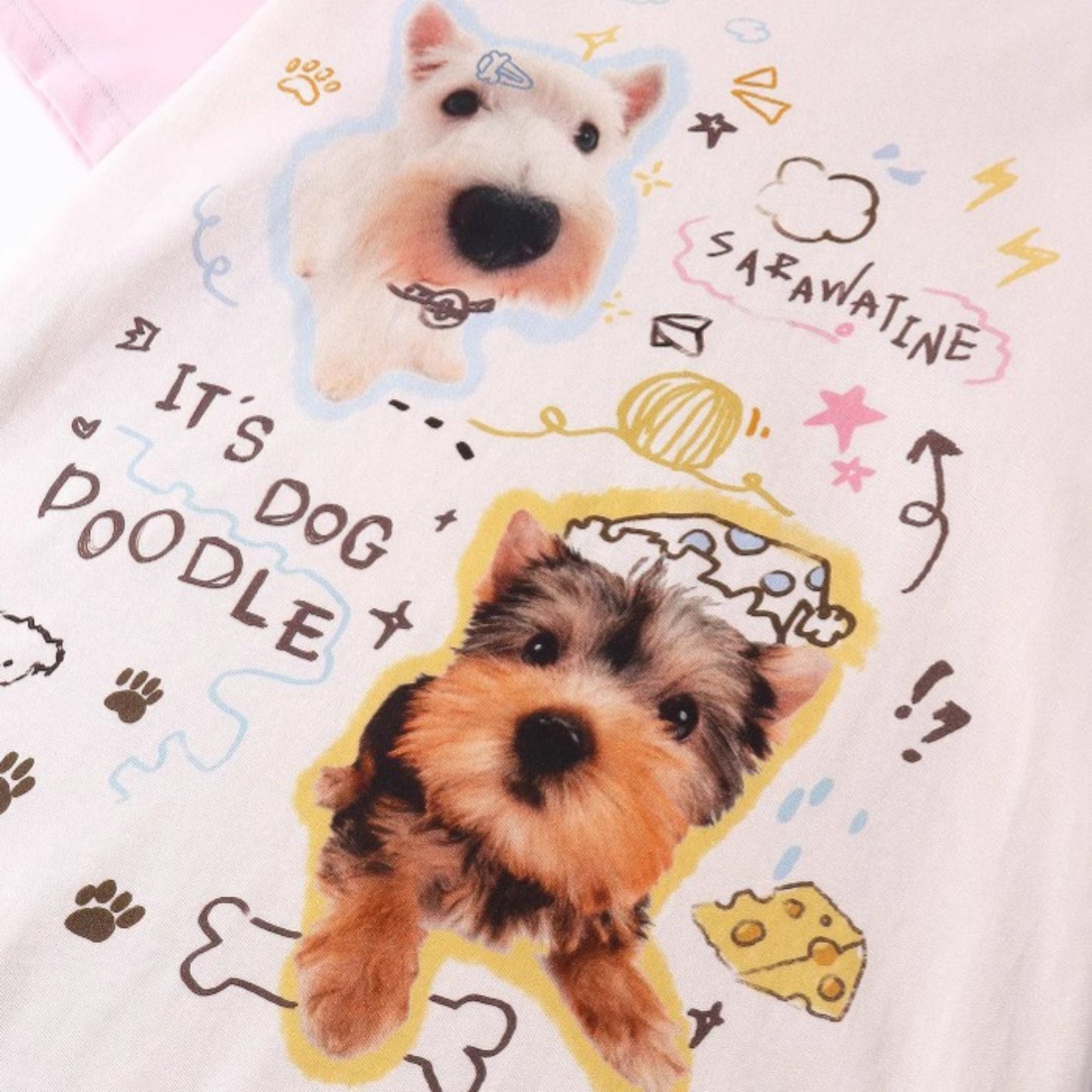 USA Vintage T-Shirt Vintage Cute Puppy Printed Men's and Women's Summer Loose Contrast Colors Ragged Sleeves