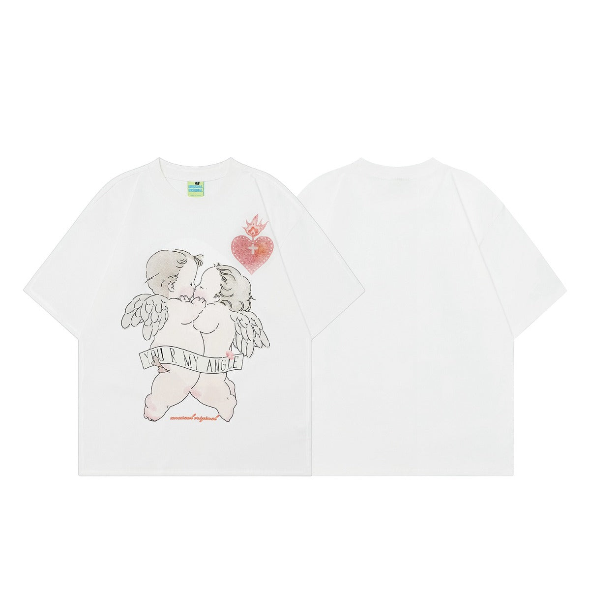 90s West Coast Hip Hop Fashion T Shirts Cartoon Angel Print Half-Sleeve Top