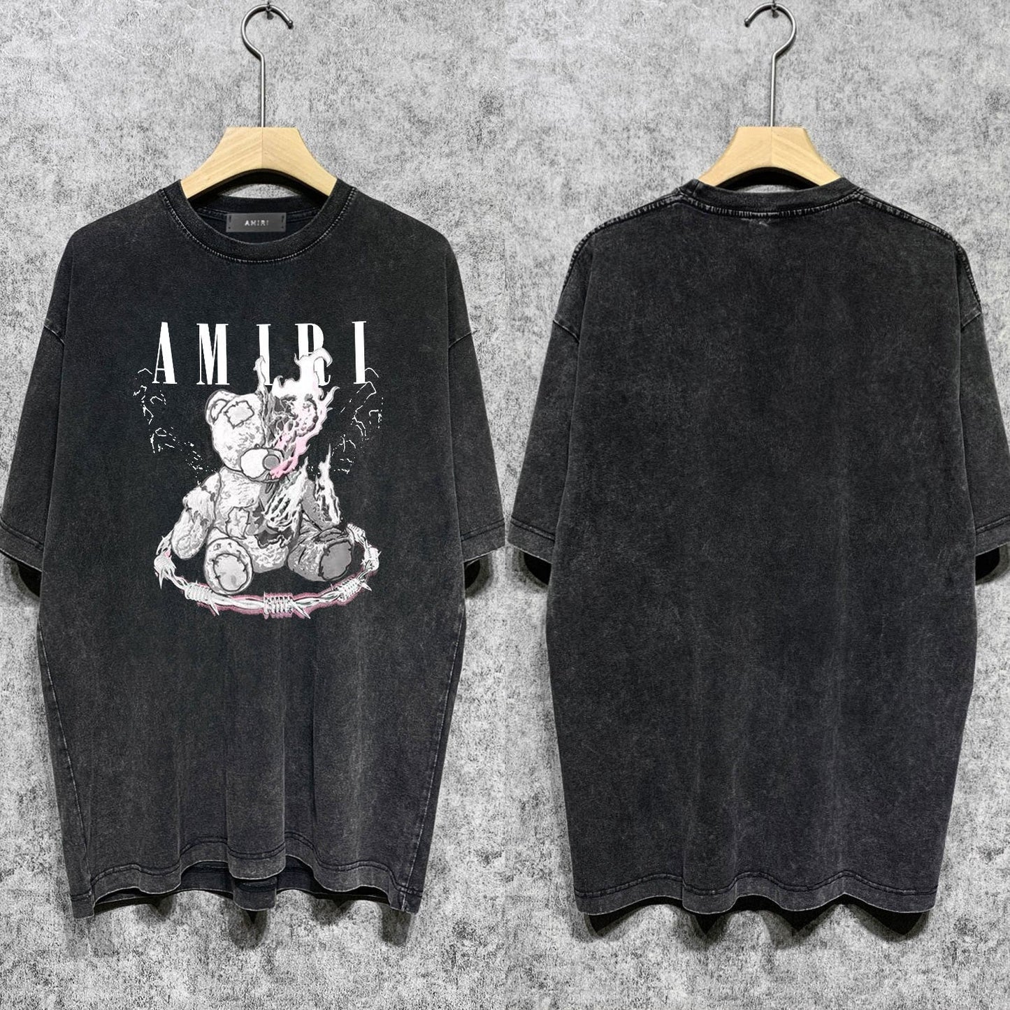 Amiri washed t-shirt teddy bear printing short sleeves