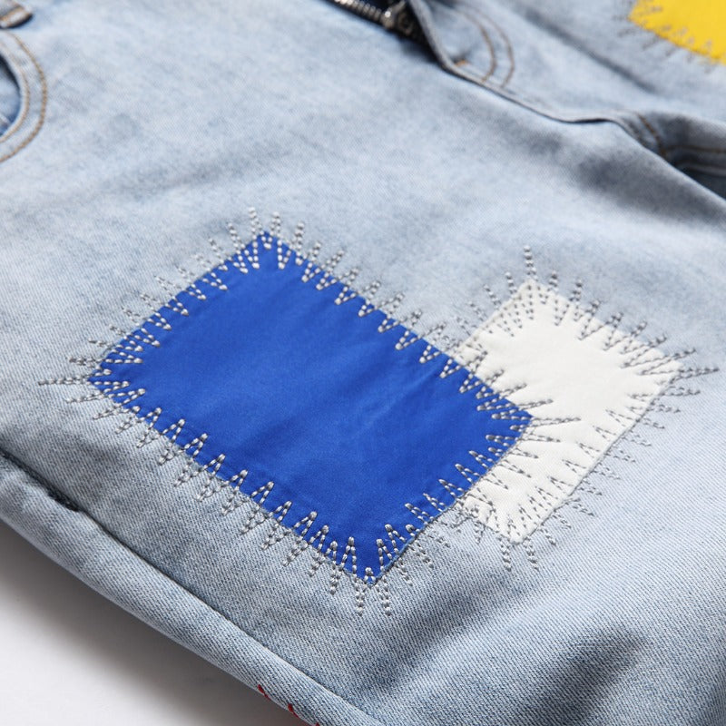 1990 Fashion Jeans Embroidered Jeans Blue Trousers