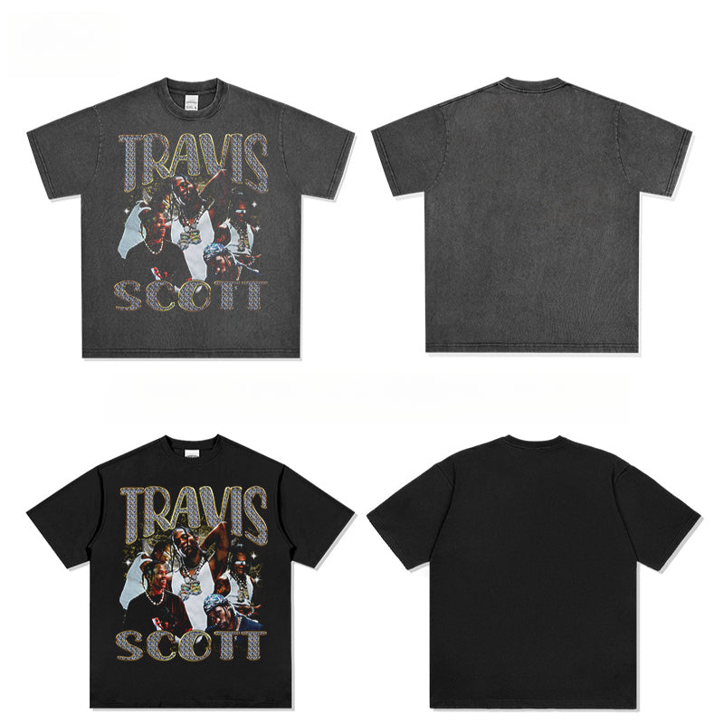 Outfit streetwear vintage hip hop scott ts print short sleeve t-shirt