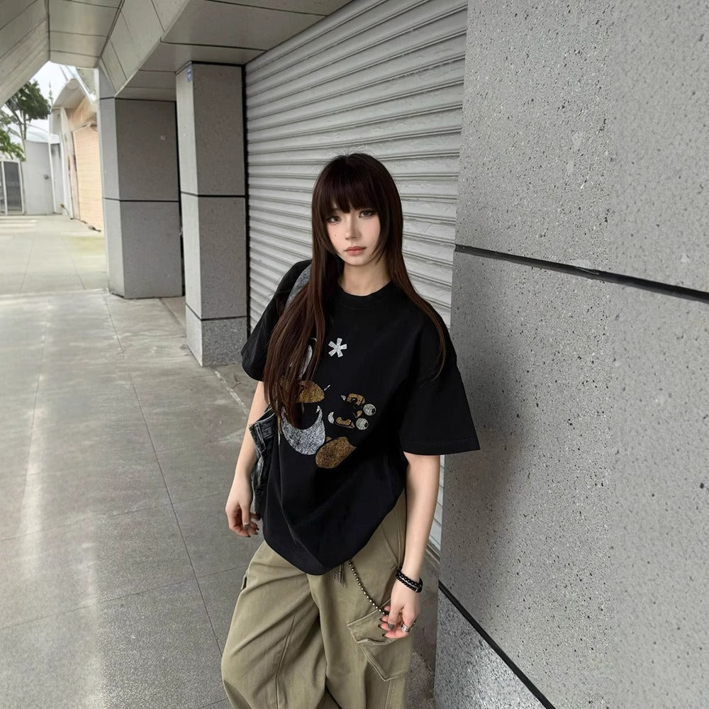 Streetwear Eua t shirt washed and made old childlike duck print short sleeve t-shirt