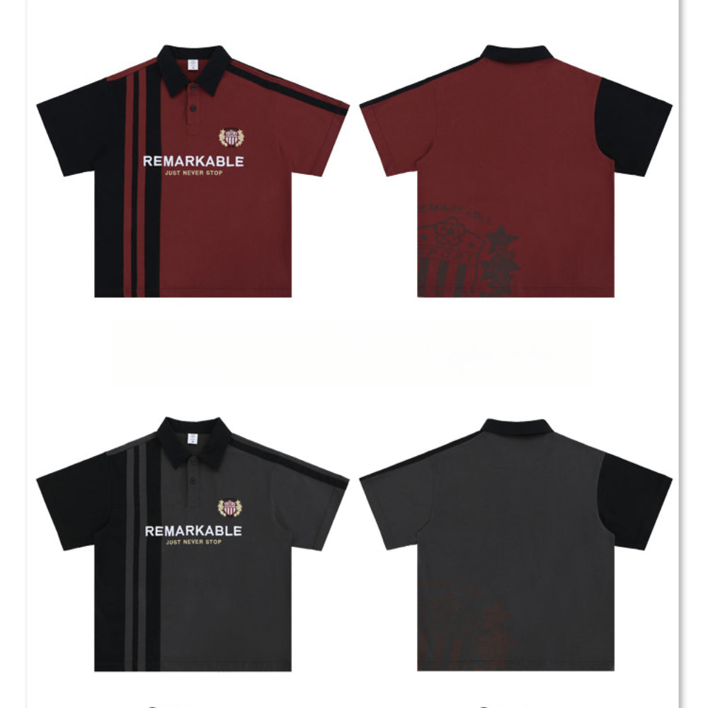 Vic Streetwear Summer Vintage Lapel Short Sleeve T-Shirt Loose