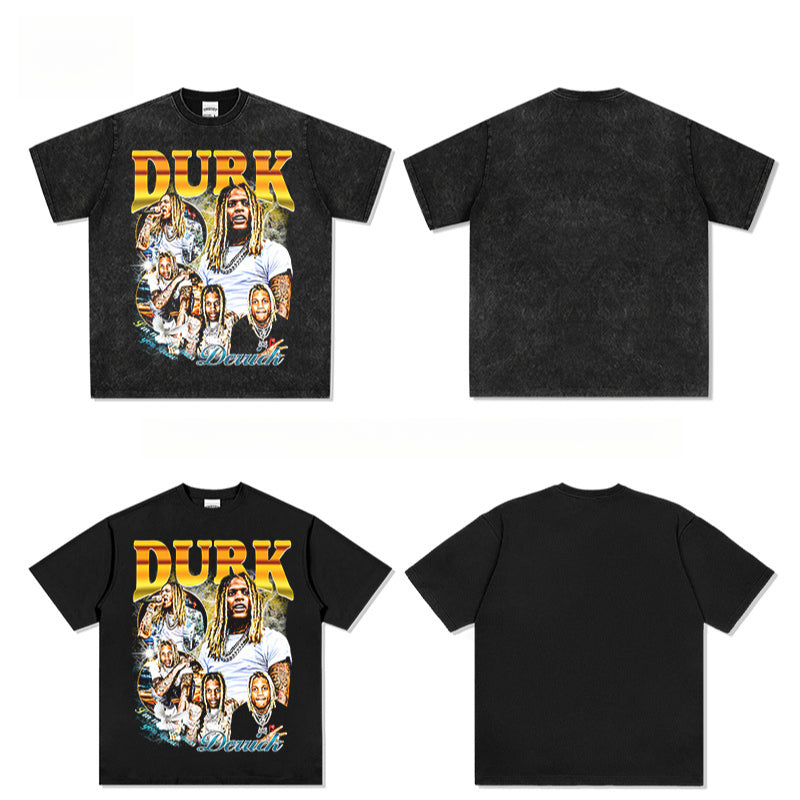 Outfit streetwear vintage, hip hop Lil Durk print short sleeve t-shirt