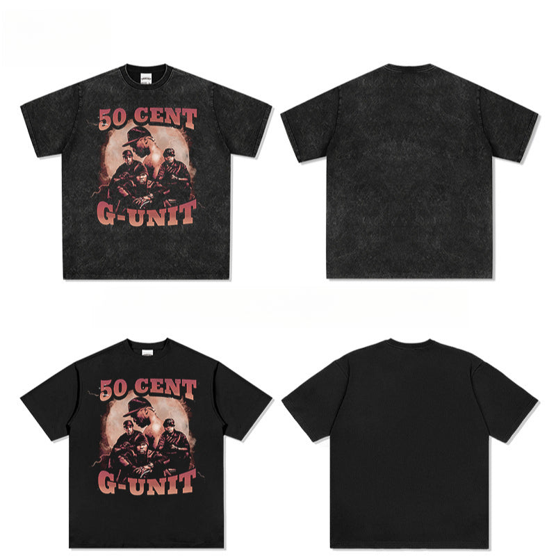 Streetwear masculino HIPHOP 50CENT print short sleeve t-shirt vintage summer hip hop top