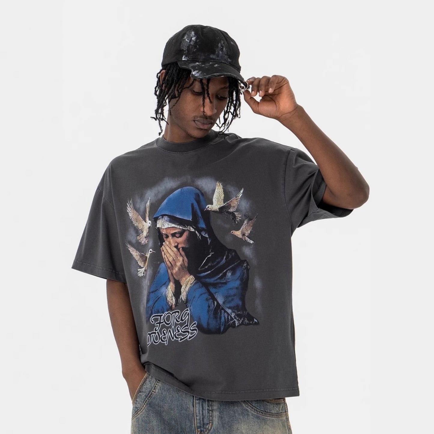 Vintage 90s Hip Hop Clothing Peace Dove Print Summer Casual Short Sleeve T-Shirt