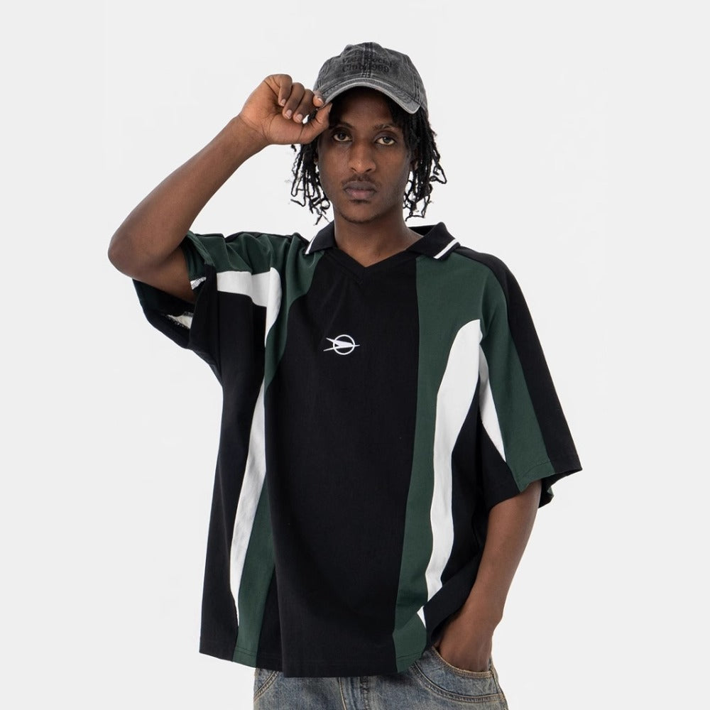 Vic Streetwear Summer Vintage V-Neck Lapel Short Sleeve T-Shirt