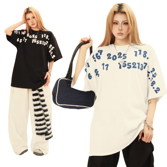 Unisex T-shirts Street Vintage Alphabet Pattern Men's Loose Short Sleeve T-Shirt