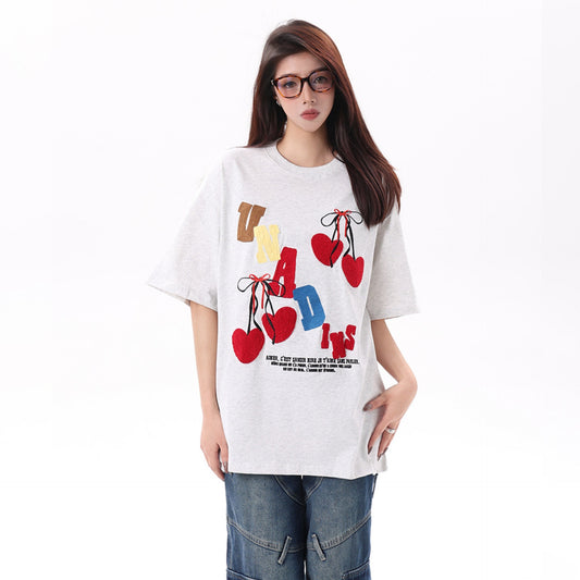 Ye T Shirt Summer Vintage T-Shirt Loose Embroidery Short Sleeve
