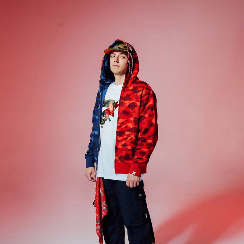 Ape Hoodie Tiger Sewing Color Matching Hooded Embroidered Cardigan Shark Sweater Jacket
