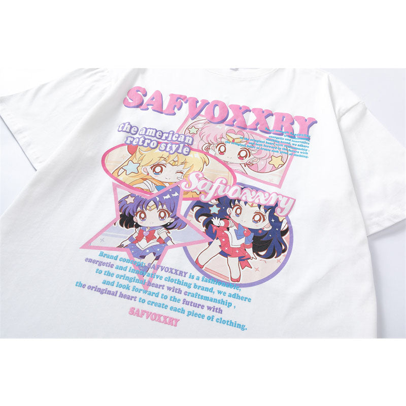 Vintage Tišö Rt Cartoon Printed Short Sleeve T-Shirt Summer Loose Top
