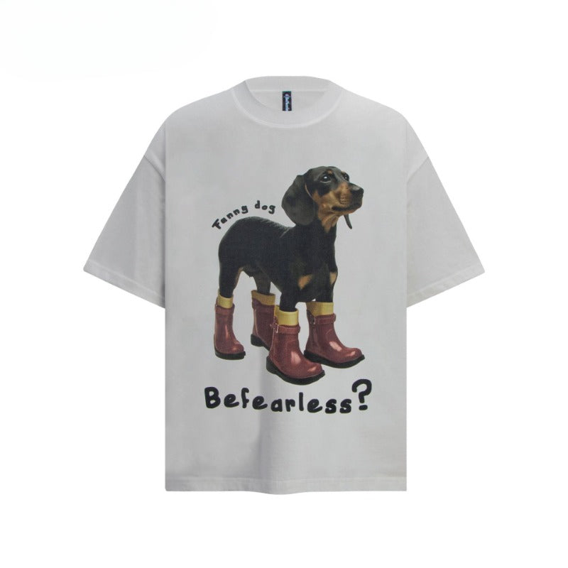 80s And 90s Vintage T Shirts Vintage Cartoon Dachshund Print Short Sleeve T-Shirt