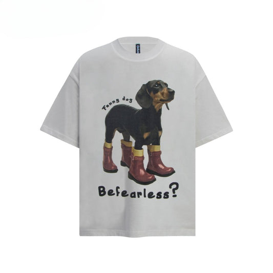 80s And 90s Vintage T Shirts Vintage Cartoon Dachshund Print Short Sleeve T-Shirt