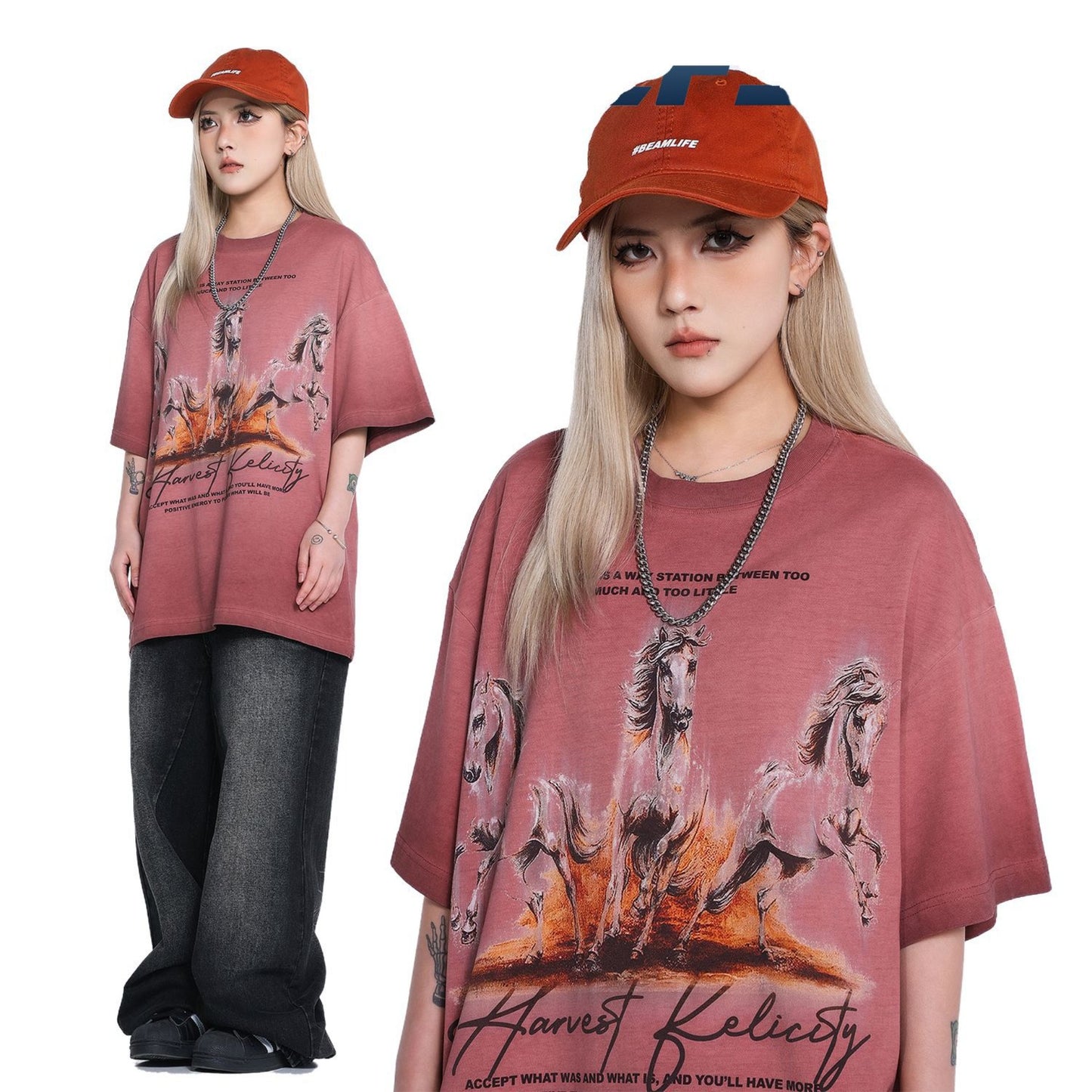 Unisex T-shirts Summer Wash Men's Loose Short Sleeve T-Shirt