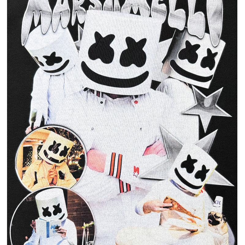 Streetwear masculin MARSHMELLO vintage hip hop rap print short sleeve t-shirt