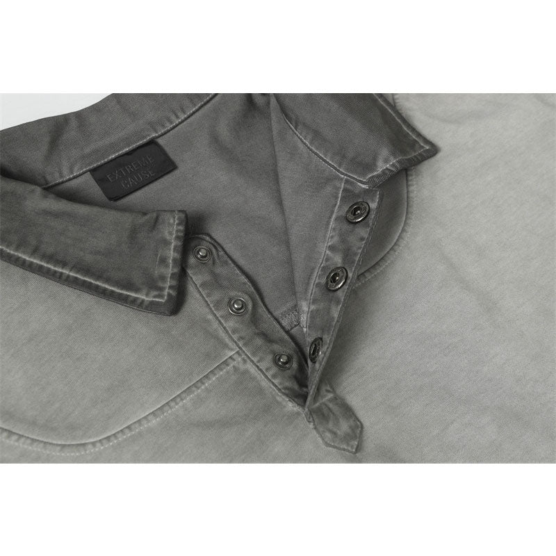 Stone Washed T shirt Vintage Washed Polo Shirt Lapel Short Sleeve Shirt