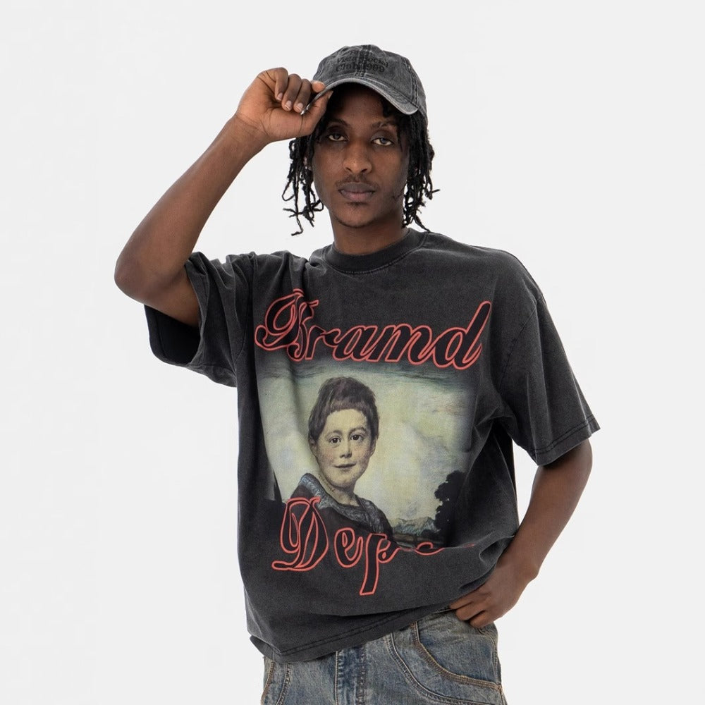 Vintage 90s Hip Hop Clothing Summer Vintage Kids Print Casual Crew Neck Short Sleeve T-Shirt