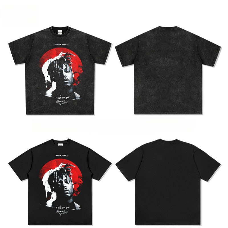 Streetwear masculino Juice wrld hip hop character print short sleeve t-shirt