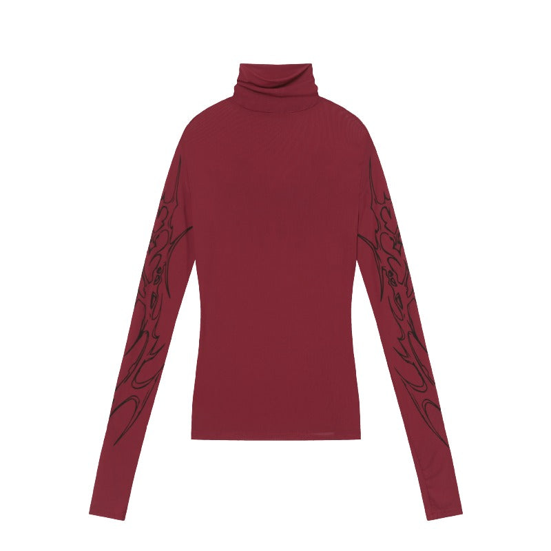 Unisex long-sleeved shirt high collar dark gridsprinting
