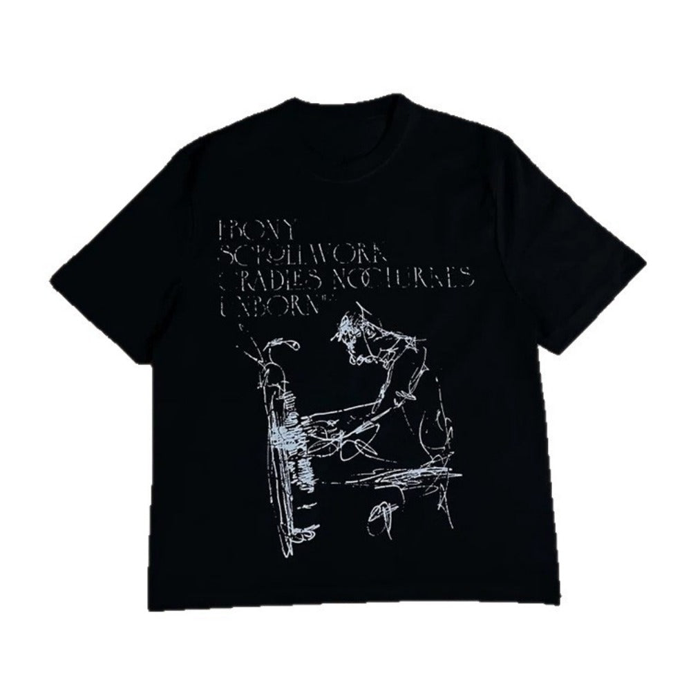 Streetwear Eua t-shirt "Ebony Nocturist" printed cotton short-sleeved t-shirt