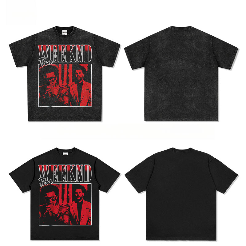 New york hip hop shop weeknd print short sleeve hip hop loose t shirt