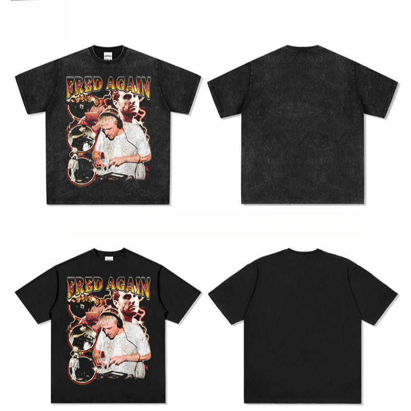Outfit streetwear vintage fred again hip hop print short sleeve t-shirt