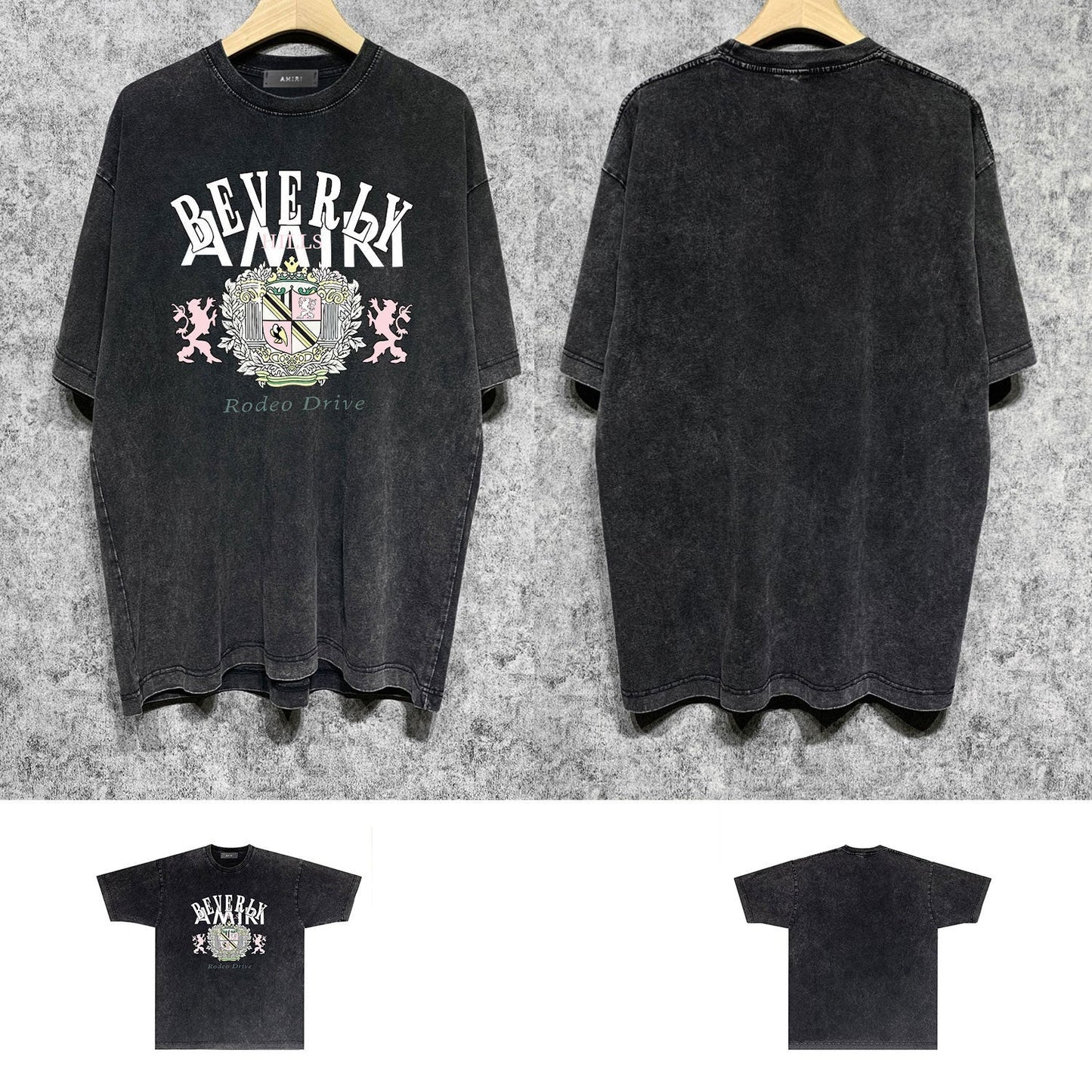Amiri washed t-shirt lion medal printing short sleeve